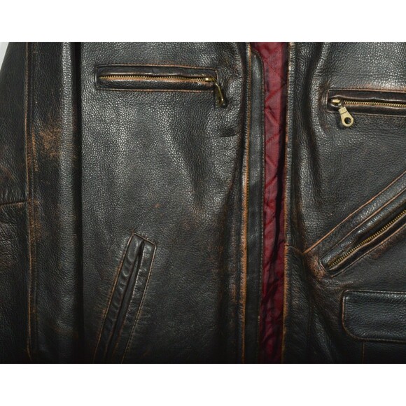 Vintage Structure Heavy Brown Leather Zip Up Car Driving Coat Jacket Sz XL - Picture 3 of 8